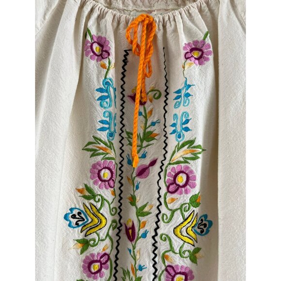 Vintage Mary Vi BARBADOS Maxi Dress Floral Embroidered Mexico Size 36 Gathered - Picture 7 of 10